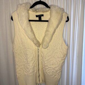 White House I Black Market Sweater Vest with Detachable Faux Fur Collar Size L